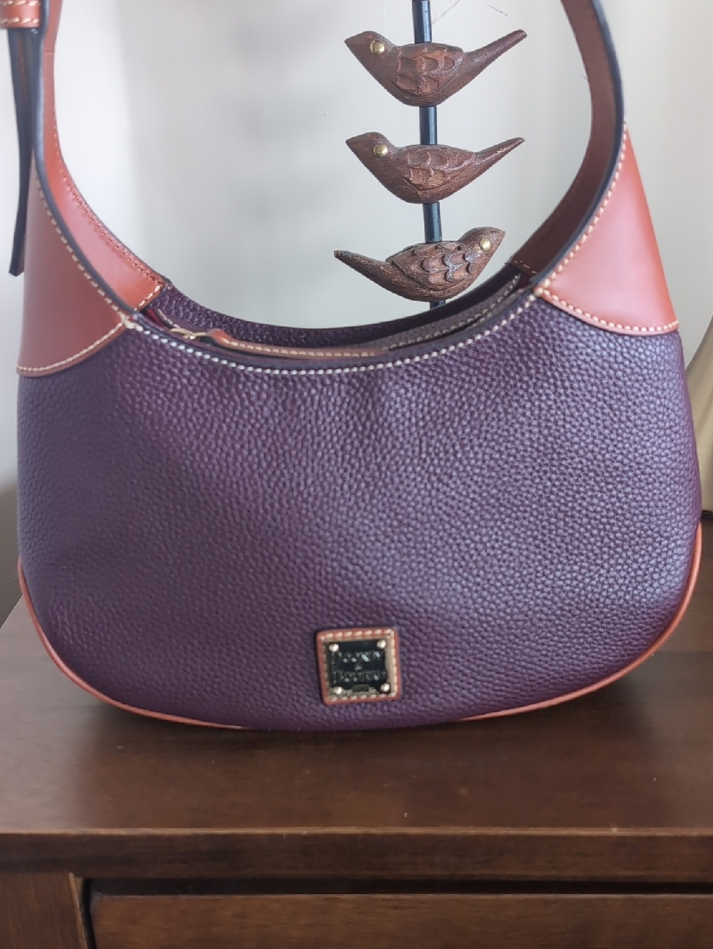 Dooney & Bourke Pebble Grain Hobo In Bordeaux And British Tan NWT